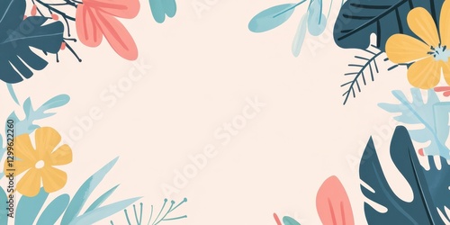 Floral illustration with botanical leaves and flowers on light background