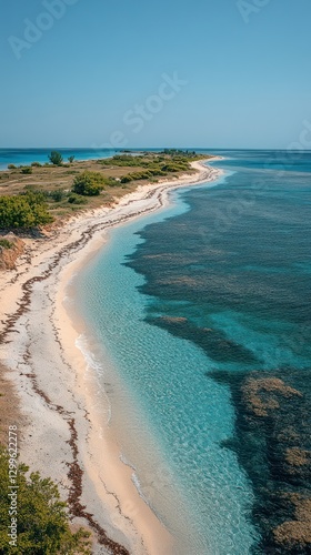 Tropical beach coastline aerial view