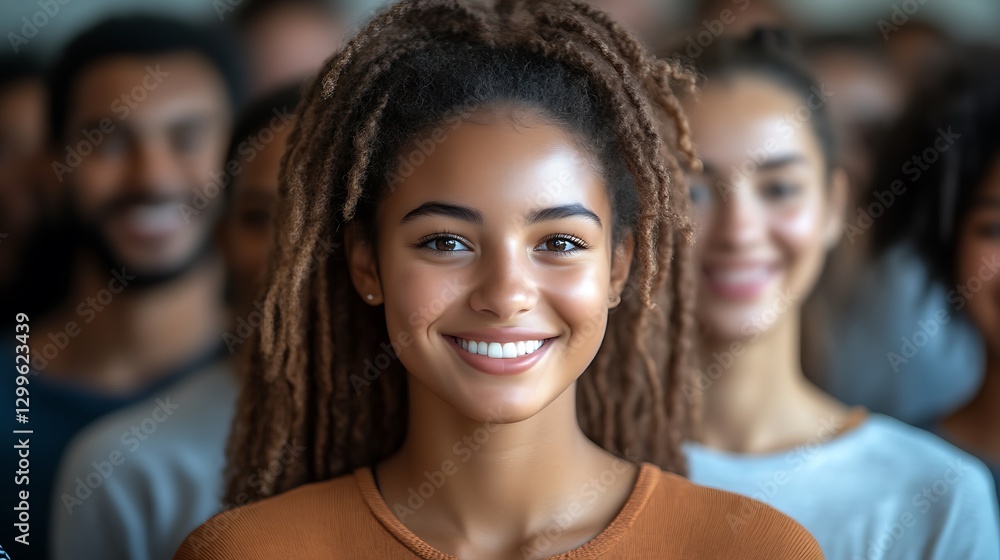 Diverse crowd with a smiling woman. Use for advertising Diverse crowd with a smiling woman. Use for advertising