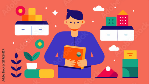 Themed Product Display An illustrator arranging a vibrant array of products based on a seasonal theme surrounded by notes and mood boards to inspire the curated box.