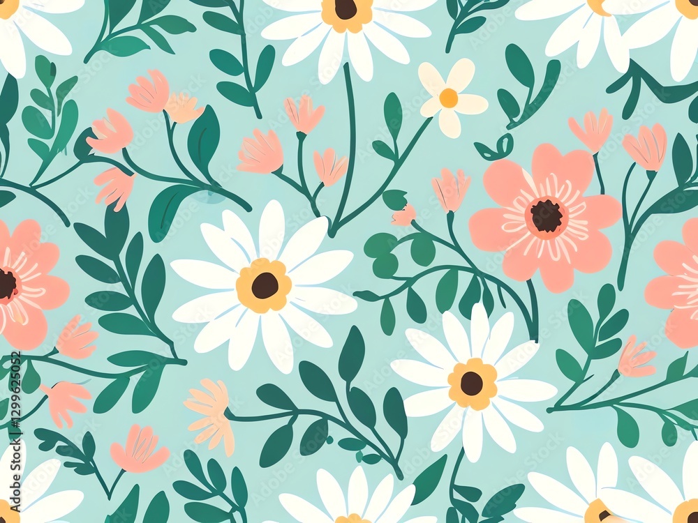 Floral Delight: A Seamless Pattern of Daisies and Delicate Blooms Floral Delight: A Seamless Pattern of Daisies and Delicate Blooms