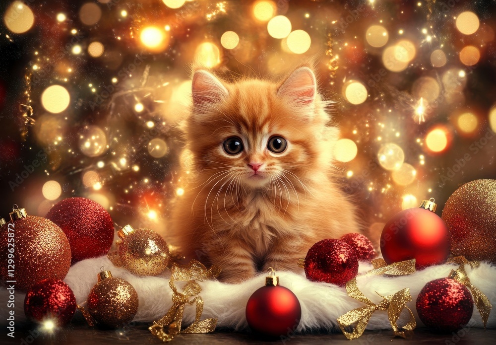 Obraz premium Christmas Kitten with Ornaments