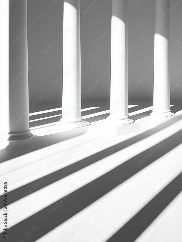 Obraz premium Lichtspiele und Schatteneffekte zwischen eleganten Säulen in Weiß