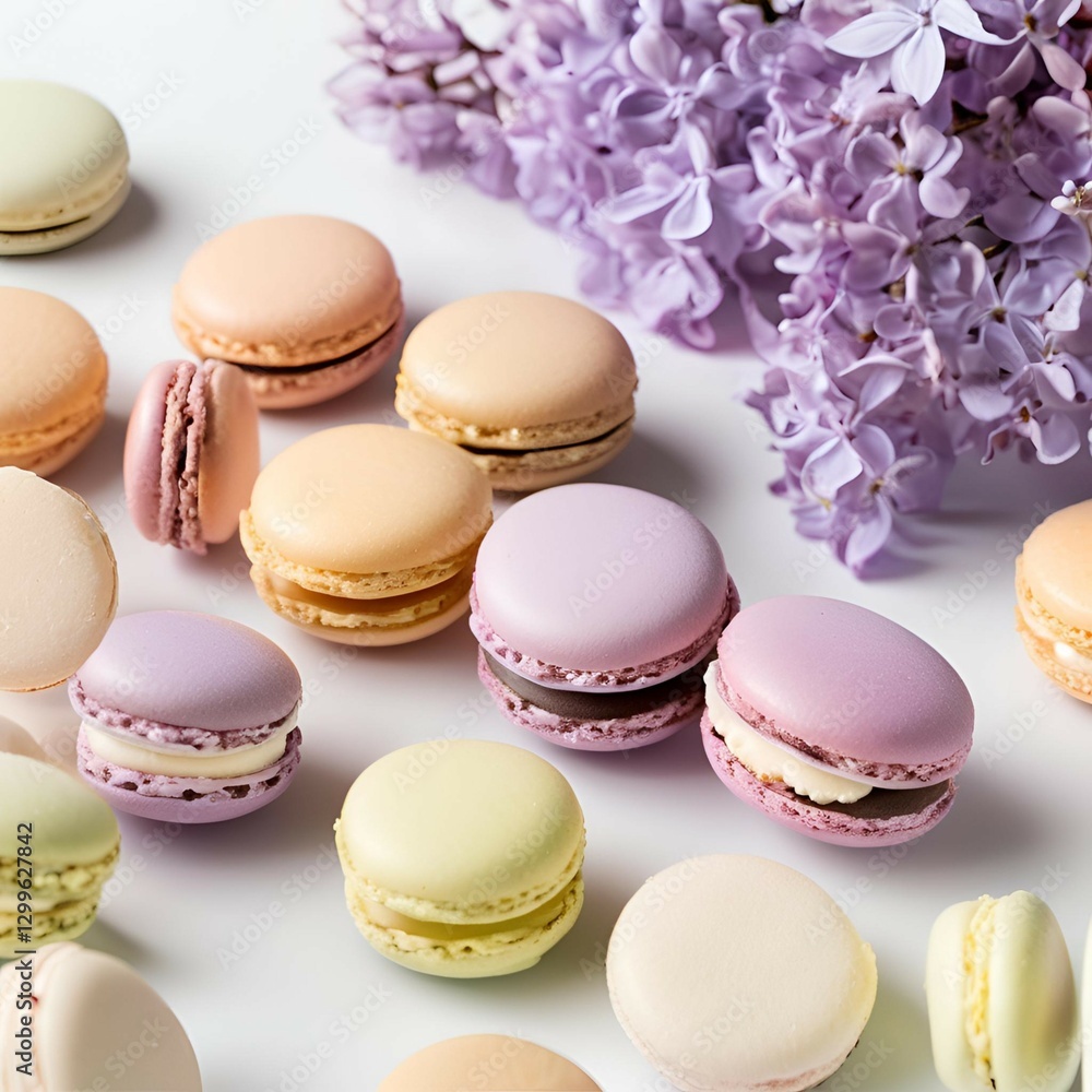 Obraz premium Purple Macarons with Flowers