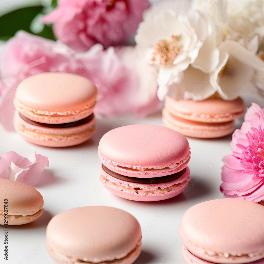 Obraz premium Pink Macarons with Flowers