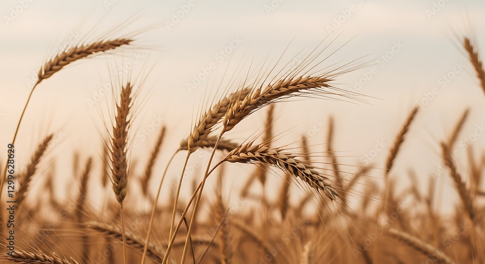 Obraz premium Golden wheat stalks reach for the sky - harvest abundance - stock photography.