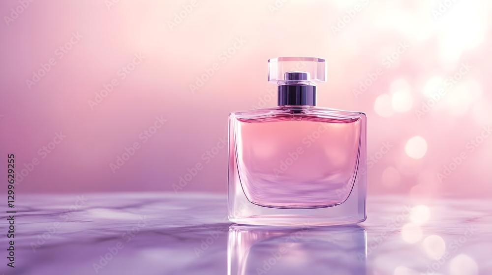 Elegant Pink Perfume Bottle on a Marble Surface with Soft Bokeh Background Elegant Pink Perfume Bottle on a Marble Surface with Soft Bokeh Background