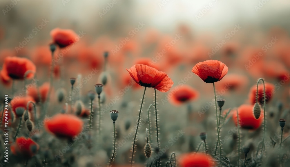 Fototapeta premium Vibrant Red Poppy Field Scene