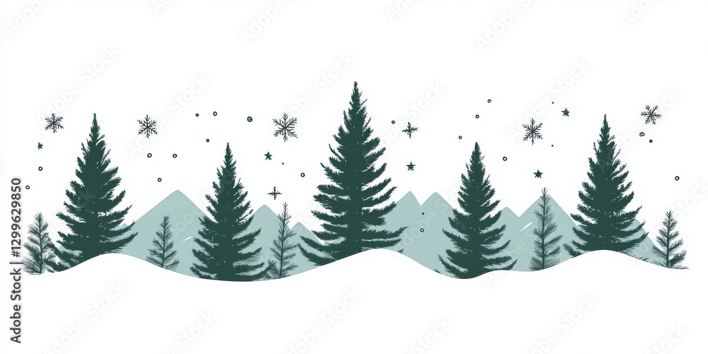 Fototapeta premium Snowy Forest Landscape Illustration