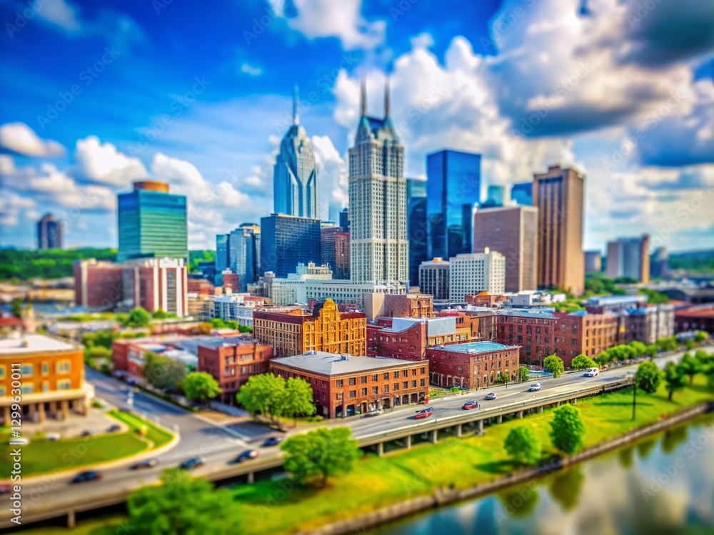 Obraz premium Nashville Skyline Panorama: Tilt-Shift Miniature Cityscape