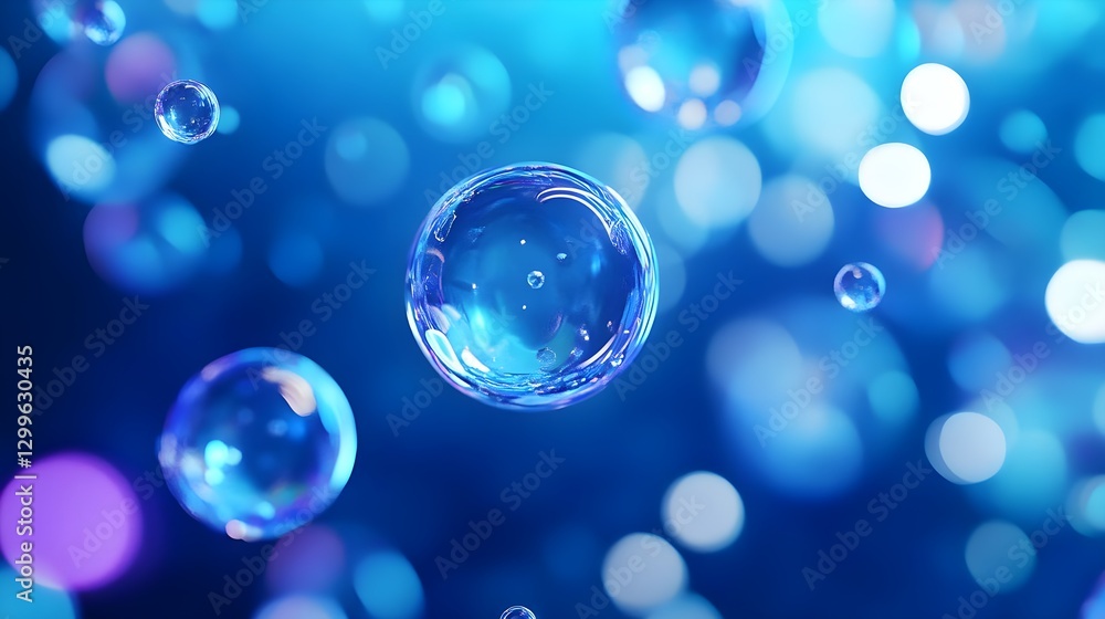 Floating Blue Bubbles in a Dreamy Aquatic Environment with Soft Lighting Floating Blue Bubbles in a Dreamy Aquatic Environment with Soft Lighting