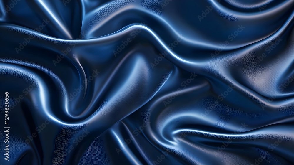 Fototapeta premium Luxurious Deep Blue Satin Fabric Flowing Elegantly Under Soft Lighting