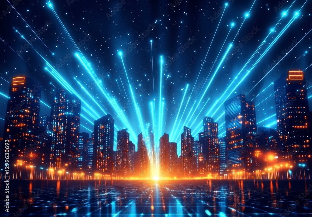 Obraz premium Urban Skyline with Futuristic Glow