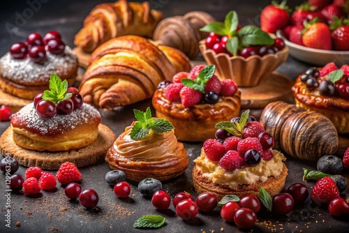 Wallpaper Mural Night Photography: Delicious Pastries with Berries & Nuts Torontodigital.ca