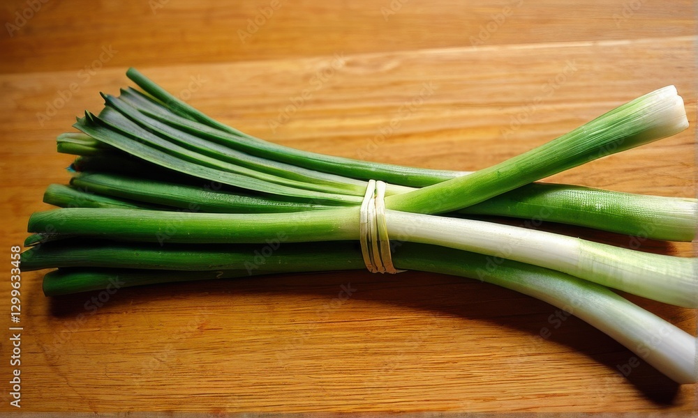Fresh Green Onions on Wooden Cutting Board Fresh Green Onions on Wooden Cutting Board
