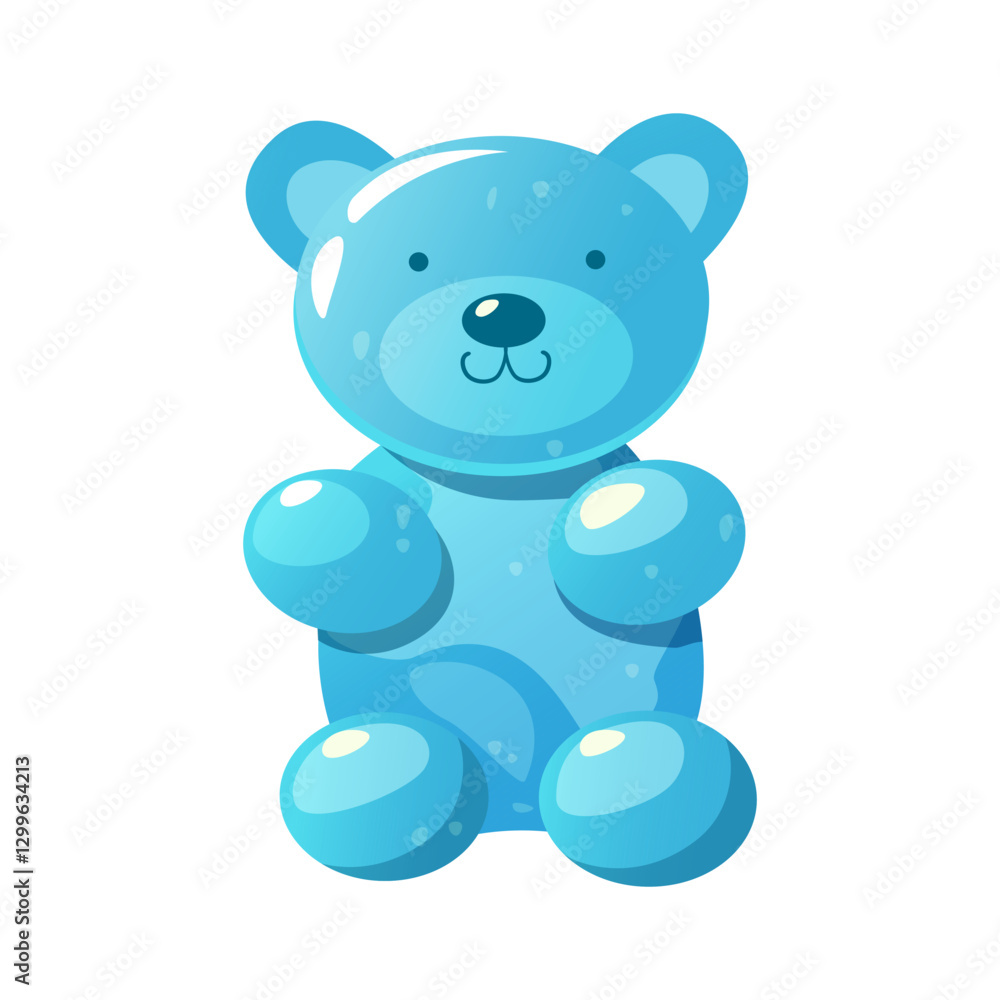Fototapeta premium Cartoon Gummy Bear in blue color isolated on a white background. Colorful jelly sweets. 