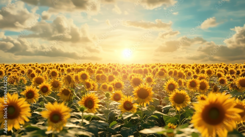 Fototapeta premium A Field of Sunflowers Stretching Toward the Horizon By Generated AI