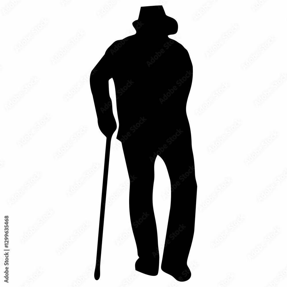 silhouette of grandfather or grandmother using a stick silhouette of grandfather or grandmother using a stick