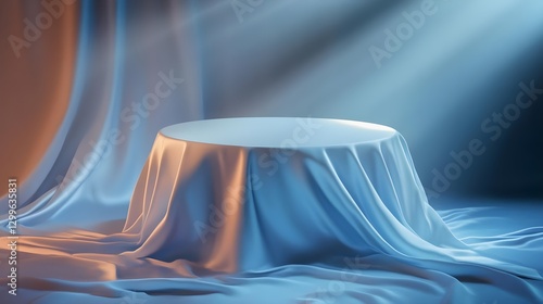 Dynamic Fabric Drapery with Soft Lighting on a Round Table