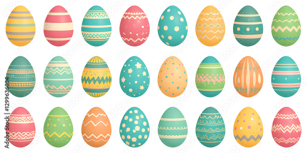 Flat Design Easter Eggs in Rows on a White Background
Flat Design Easter Eggs in Rows on a White Background