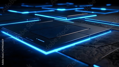 Illuminated Circuit Board Design with Blue Light on Dark Surface