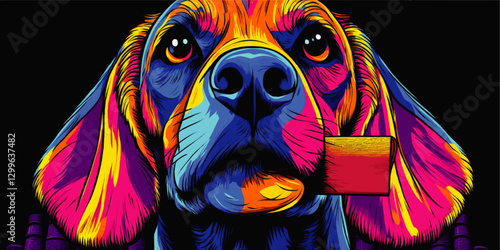 Colorful Pop Art Beagle Portrait Vector with Bright Neon Colors and Cigar, Modern Abstract Dog Design for Trendy Home Decor, Gift Ideas and Art Lovers