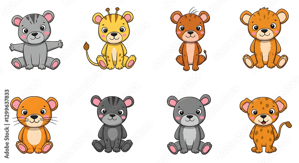 Cartoon Animal Set Featuring Cute and Diverse Characters Sitting Down Cartoon Animal Set Featuring Cute and Diverse Characters Sitting Down