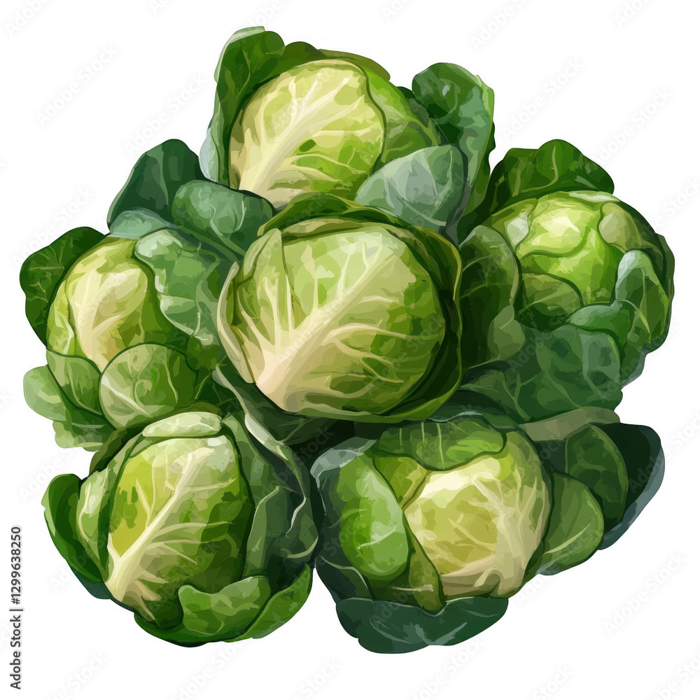 Fototapeta premium Fresh Green Cabbage Heads in a Layered Arrangement