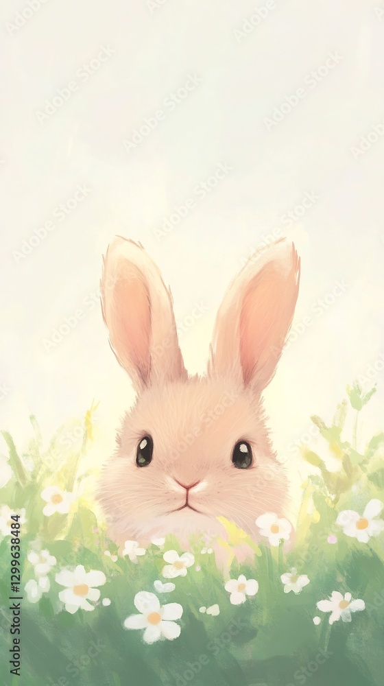 Baby rabbit peeking flowers yellow green gradient Baby rabbit peeking flowers yellow green gradient