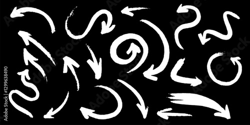 Collection of different arrows drawn by hand with brushes. Grunge or doodle looking directional signs for web package or other usage. many shapes and concept for video and educational purposes