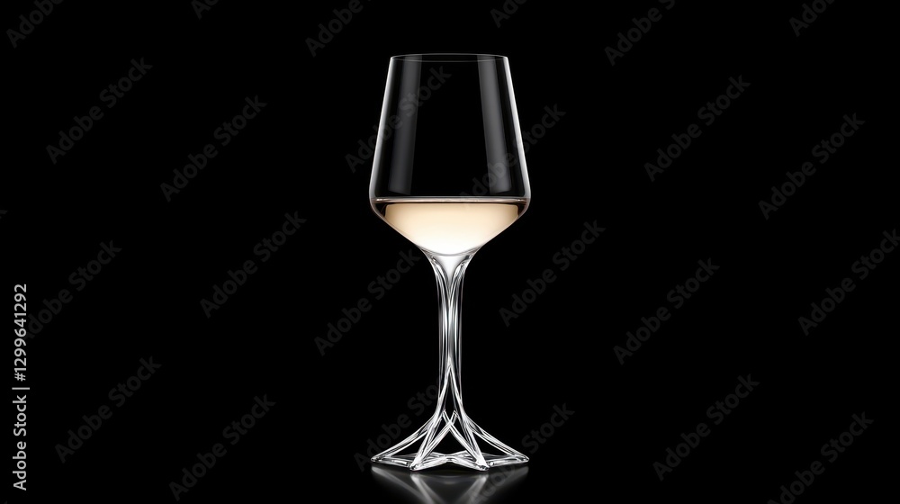 A sleek wine glass filled with white wine, set against a black background, highlighting its elegant design and the drink's golden hue. A sleek wine glass filled with white wine, set against a black background, highlighting its elegant design and the drink's golden hue.