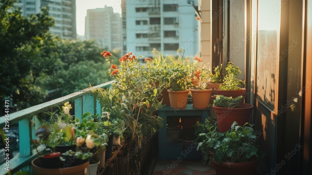 Fototapeta premium Cozy Urban Balcony with Plants