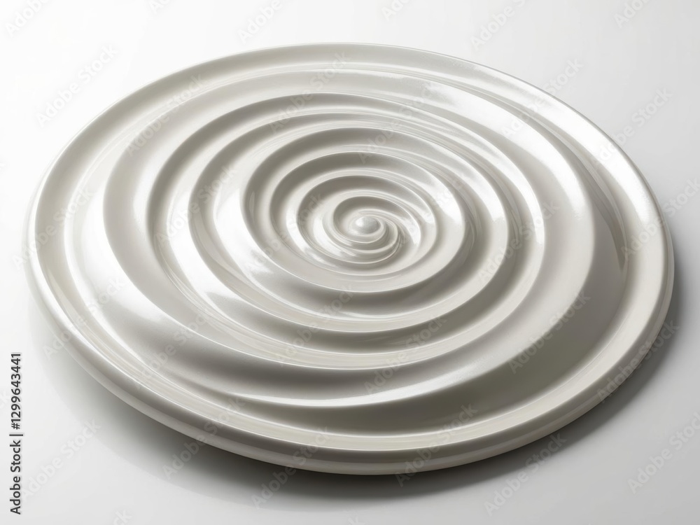 Obraz premium Swirling Ceramic Plate: a contemporary minimalist ceramic plate showcasing an elegant concentric spiral design, captured in soft studio lighting