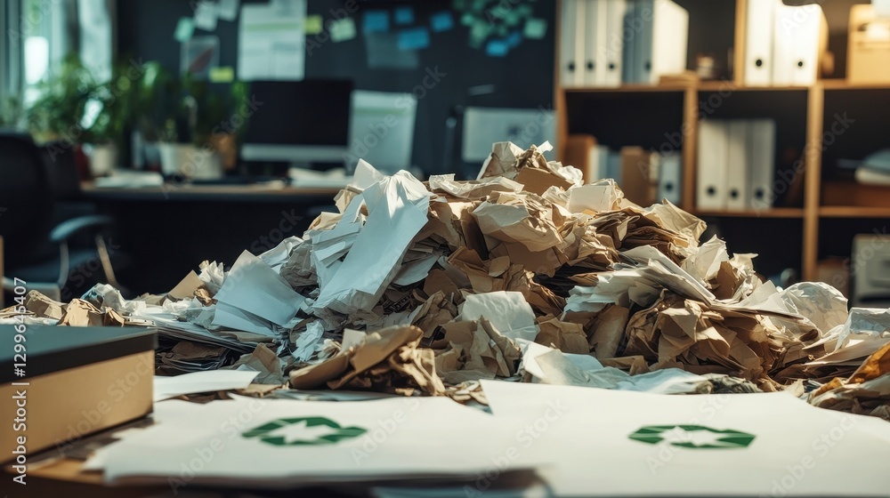 Office Waste Pile in Workspace Office Waste Pile in Workspace