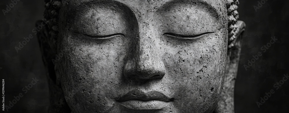 Serene Buddha Face A Black and White Close-Up Serene Buddha Face A Black and White Close-Up