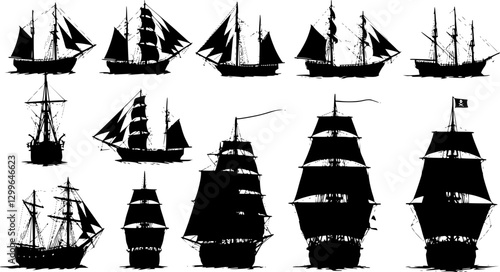 set of ships silhouette on white background vector
