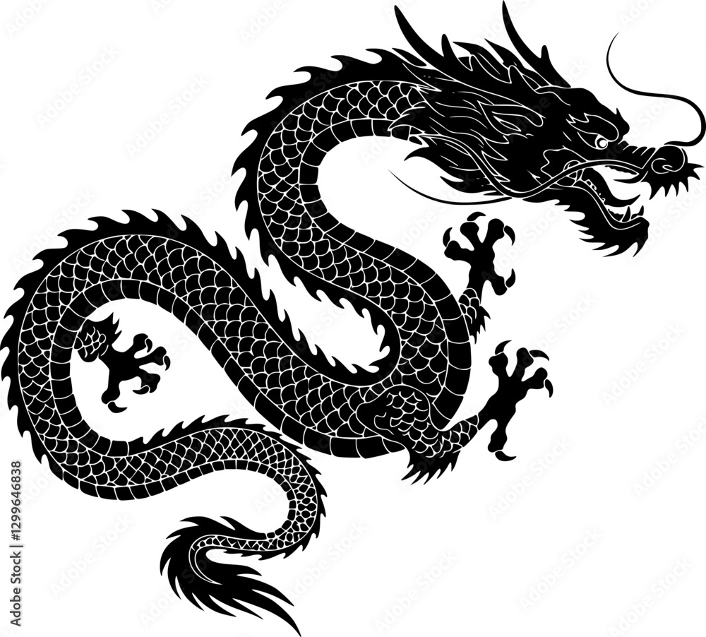 Chinese dragon silhouette on white background, vector
Chinese dragon silhouette on white background, vector