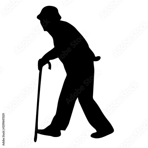 silhouette of grandfather or grandmother using a stick