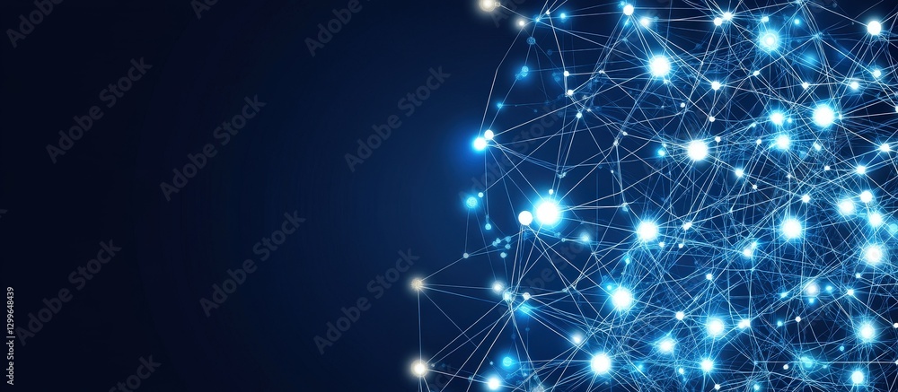 Abstract network of interconnected nodes on a dark blue background Abstract network of interconnected nodes on a dark blue background