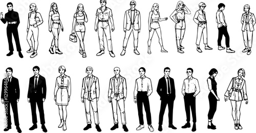 set of people go, flat style
