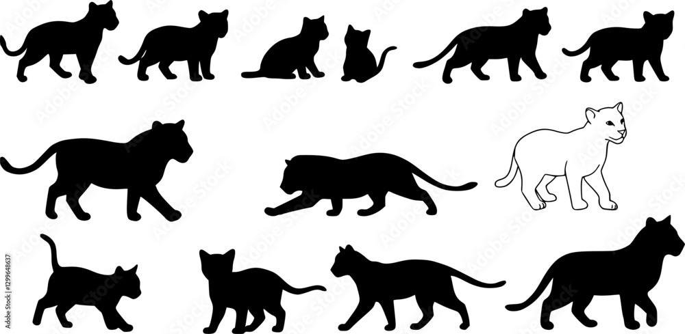 Fototapeta premium lion cub collection, set black silhouette vector 