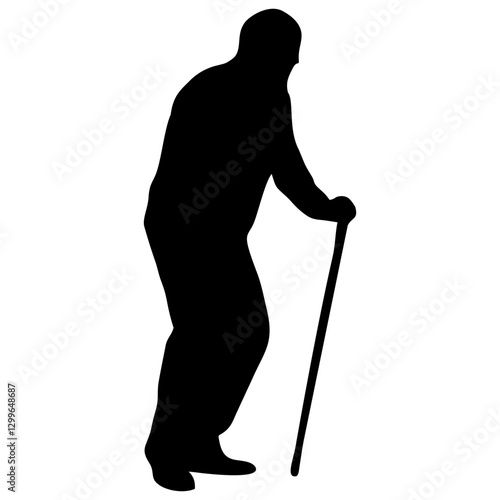 silhouette of grandfather or grandmother using a stick