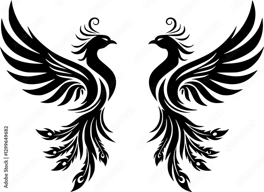 Fototapeta premium watercolor silhouette of phoenix bird isolated, vector 