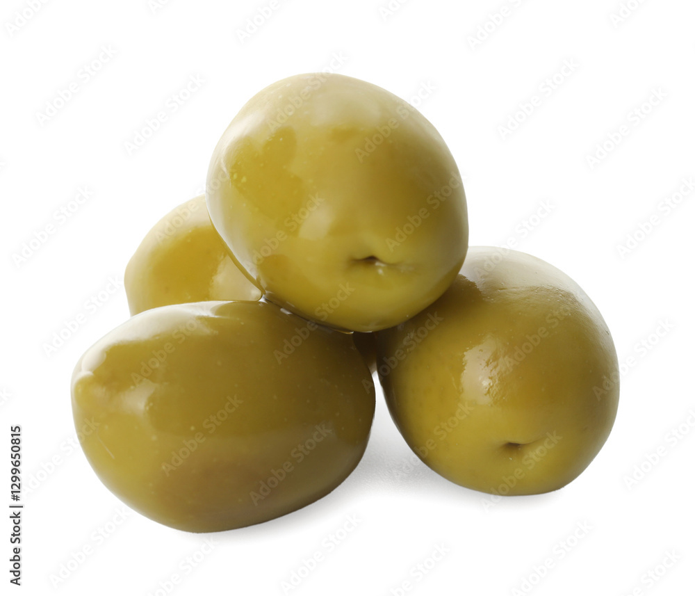 Delicious marinated green olives isolated on white Delicious marinated green olives isolated on white