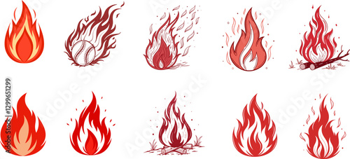 Collection of Illustrated Fire Elements. Cartoon Flame Vectors for Design Projects.