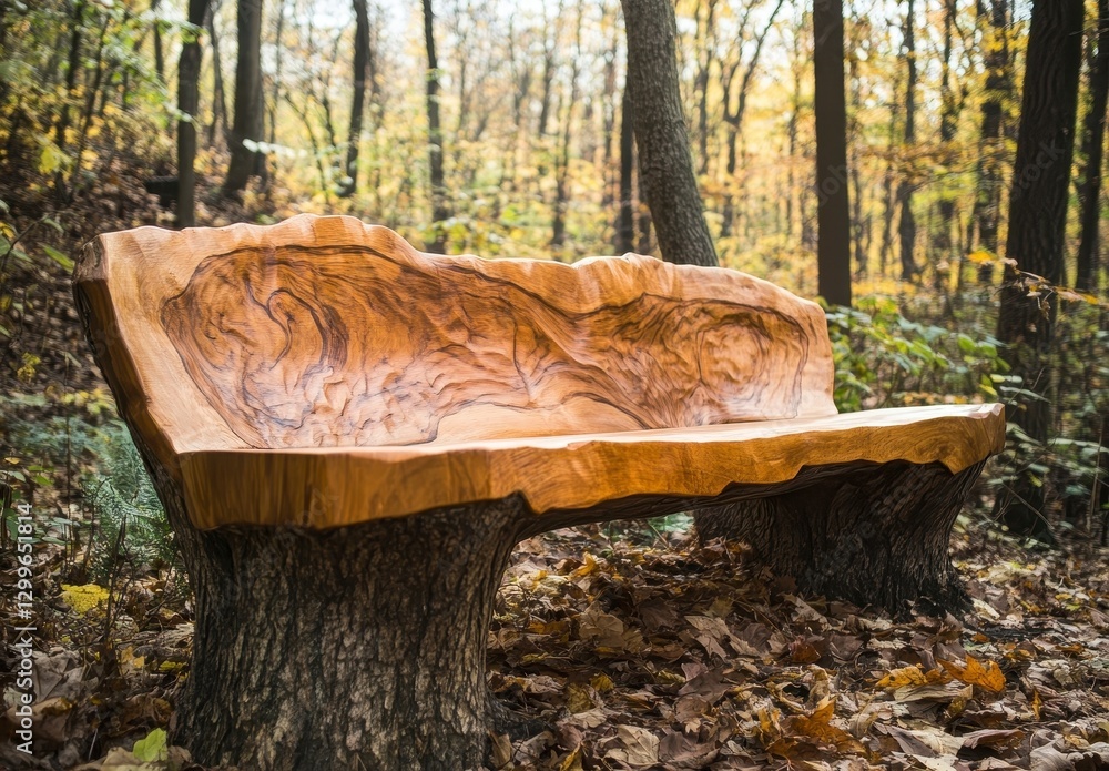 Fototapeta premium Exquisite Carved Wooden Bench Nature