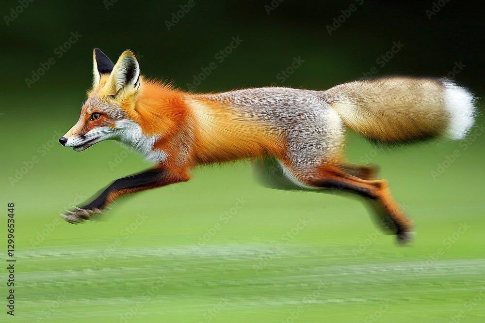 Fototapeta premium High-Speed Capture of a Fox Mid Pounce Gracefully in the Air