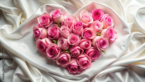 Pink Roses Heart Shape White Silk Romantic Valentine's Day Floral Arrangement