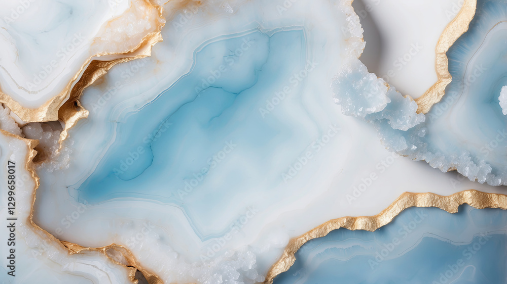 Fototapeta premium Detailed blue agate showcases golden veins and crystal formations, creating a luxurious texture.