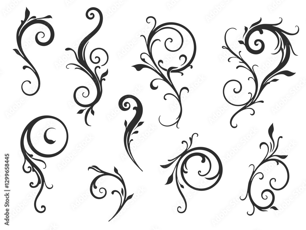 Elegant decorative swirl and spiral vector silhouettes for graphic design, invitations, logos, tattoos, and art projects
Elegant decorative swirl and spiral vector silhouettes for graphic design, invitations, logos, tattoos, and art projects